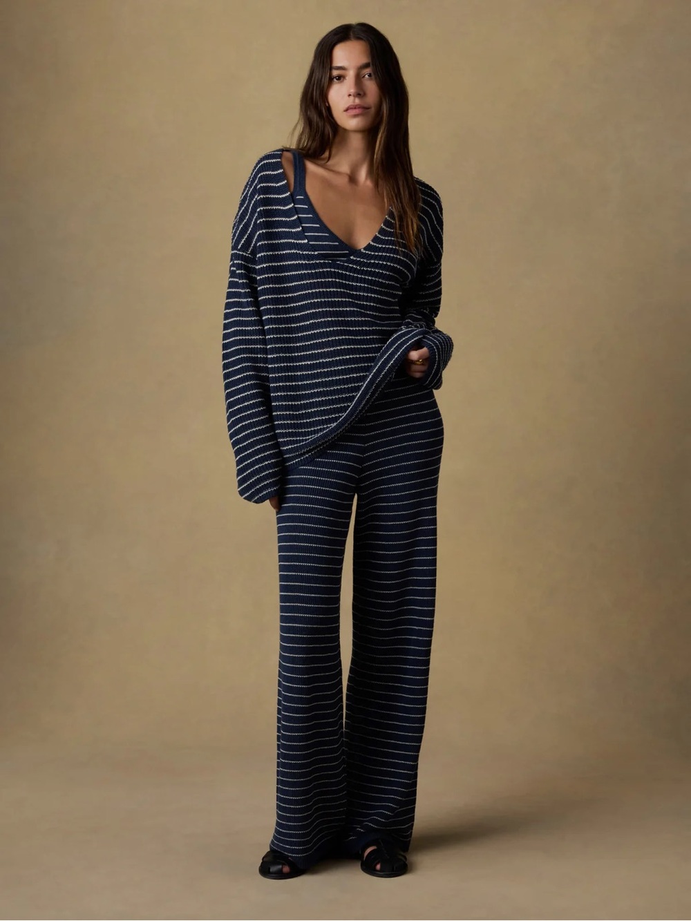 Faherty Miramar linen sweater navy stripe 3 piece set